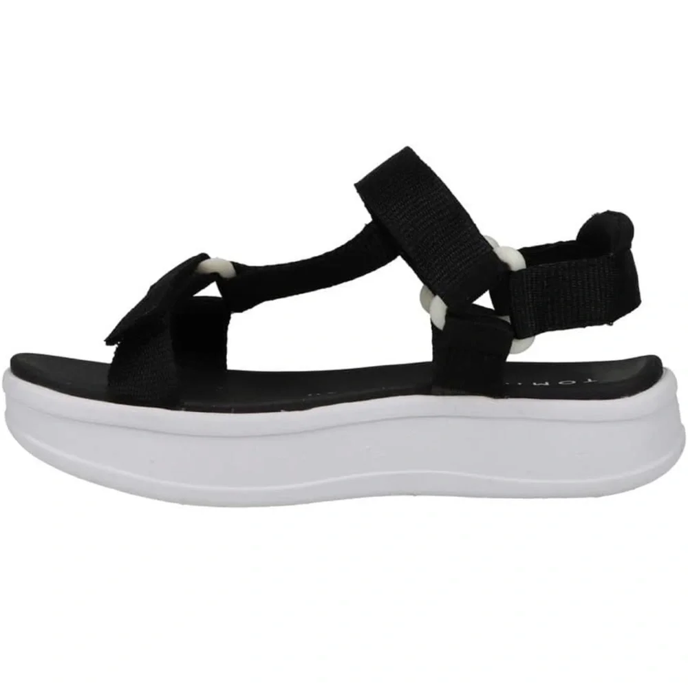 TOMMY HILFIGER Unisex Kids Th Leomi Utility Sandals Black/White US Size 2 NEW!🩴